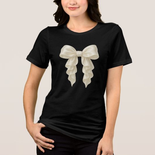 Crème Cascade Ruffle Bow Trendy Posh Girly Tri-Blend Shirt (Voorkant)