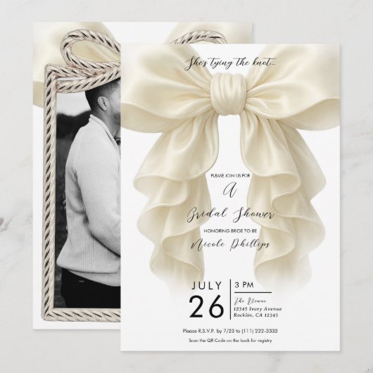 Crème Cascade Ruffle Bow Tying Knot Vrijgezellenfe Kaart (Voorkant / Achterkant)