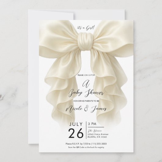 Crème Cascade Ruffle Strik Classy Baby Shower  Kaart (Voorkant)