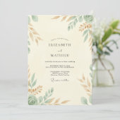 Crème Celadon Blad Bruiloft Kaart (Staand voorkant)
