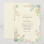 Crème Celadon Blad Bruiloft Kaart (Voorkant / Achterkant)