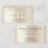 Creme Champagne Gold Glitter Drip Visitekaartje (Voorkant / Achterkant)