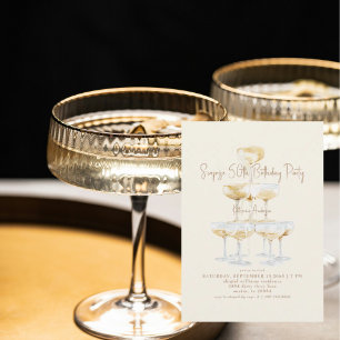 Crème Champagne Toren Verrassing 50ste Verjaardags Kaart