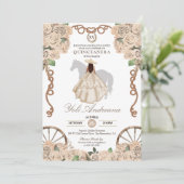 Crème Champagne Witte Rose Charra Quinceanera Kaart (Staand voorkant)