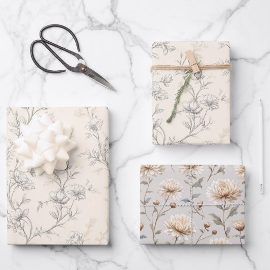 Crème chic bloemendroomhuwelijk inpakpapier vel (Voorkant)
