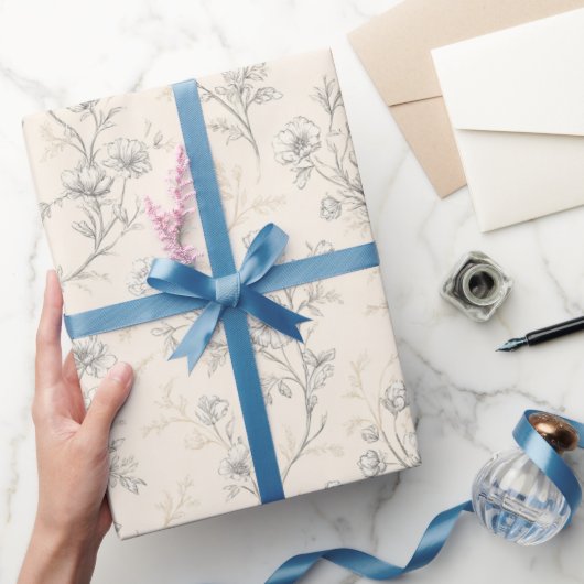 Crème Chic Bloemige Bruiloft Cadeaupapier (Geschenken)