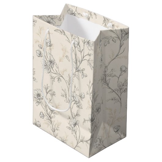 Crème Chic Bloemige Bruiloft Medium Cadeauzakje (Voorkant Gekanteld)