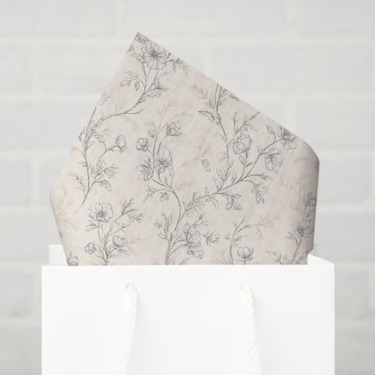 Crème Chic Bloemige Bruiloft Tissuepapier (Cadeauzakje)