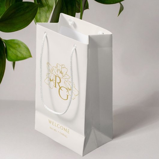 Crème | Chic Faux Gold Monogram Welkom Trouwen Klein Cadeauzakje