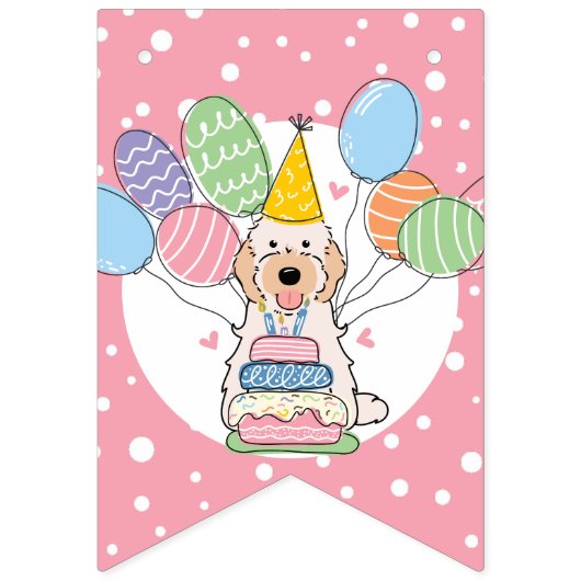 Crème Cockapoo Cavapoo Hond Verjaardagsfeest Vlaggetjes (Eerste vlag)