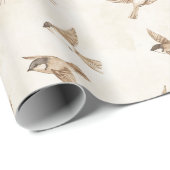 Crème Cottage Vogels Verjaardag Cadeaupapier (Rol Hoek)