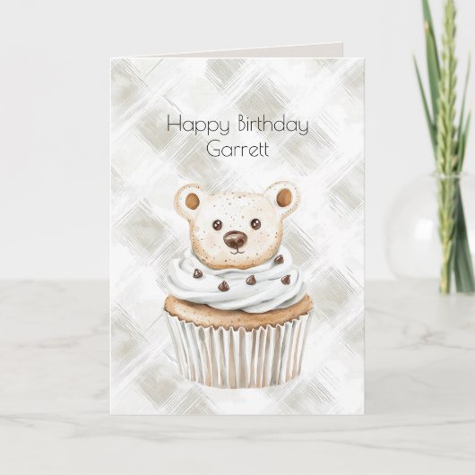 Crème Cupcake Beren Verjaardag Kaart (Voorkant)