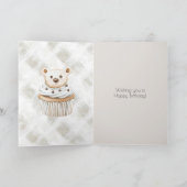 Crème Cupcake Beren Verjaardag Kaart (Binnen)
