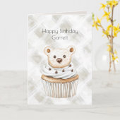 Crème Cupcake Beren Verjaardag Kaart (Gele Bloem)