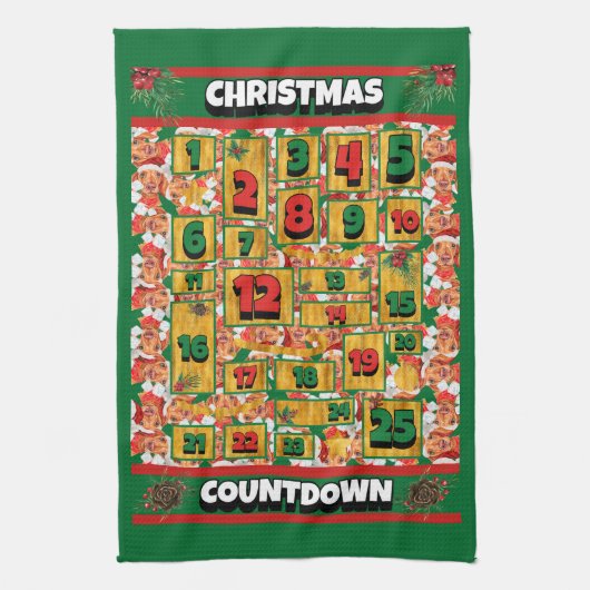 Crème Dachshond Hond Countdown Kerstmis Advent Theedoek (Verticaal)