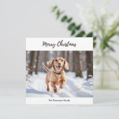 Crème Dachshond in de sneeuw hond afbeelding chic  Feestdagenkaart (Staand voorkant)