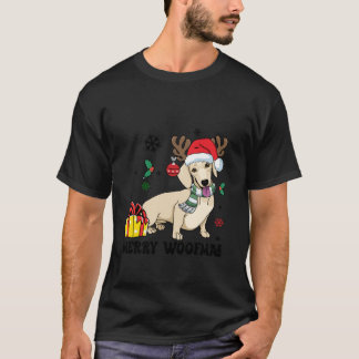 Crème Dachshund Hond Kerstman Hoed Vrolijke Woefma T-shirt