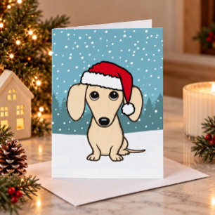Crème Dachshund Kerstman Schattige Wiener Hond Ker Feestdagen Kaart