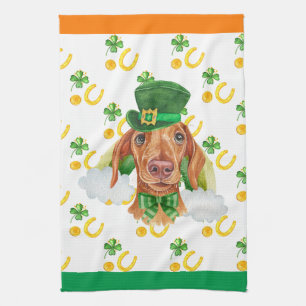 Crème Dachshund Vakantie Huis Decoratie St. Patric Theedoek