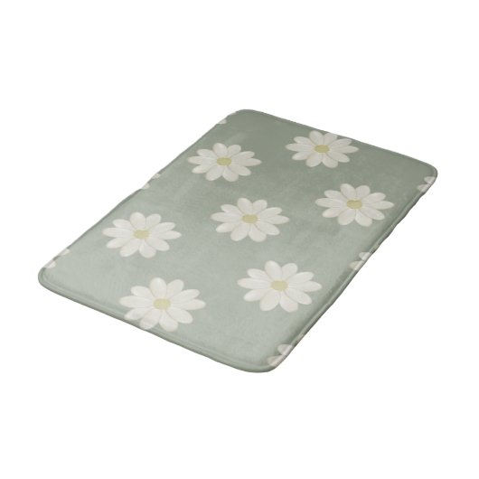 Crème Daisy Sage Green Moderne Bloemen Badmat (Gekanteld)