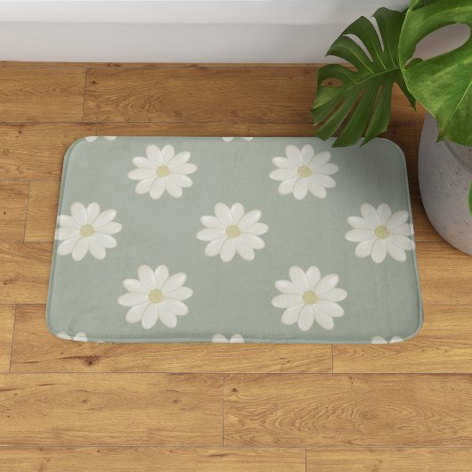 Crème Daisy Sage Green Moderne Bloemen Badmat