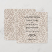 Crème  Damask Bruiloft Kaart (Voorkant / Achterkant)