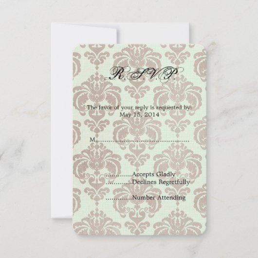 Crème Damask Bruiloft RSVP (Voorkant)