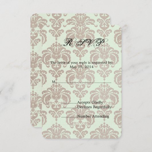 Crème Damask Bruiloft RSVP (Voorkant / Achterkant)