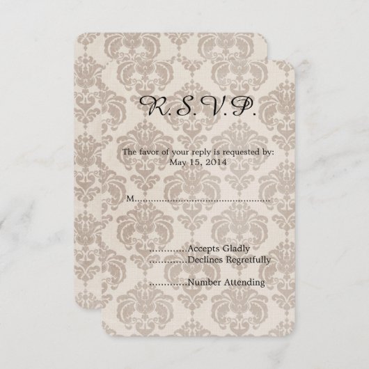 Crème Damask Bruiloft RSVP (Voorkant / Achterkant)