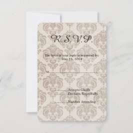 Crème Damask Bruiloft RSVP Kaartje