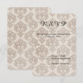 Crème Damask Bruiloft RSVP Kaartje (Voorkant / Achterkant)