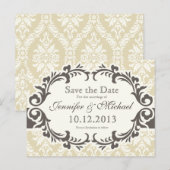 Crème Damast Save the Date-ansichtkaart Aankondigingskaart (Voorkant / Achterkant)