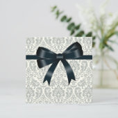 Crème Damast Zwart Feestje Kaart (Staand voorkant)