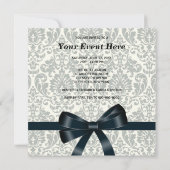 Crème Damast Zwart Feestje Kaart (Achterkant)