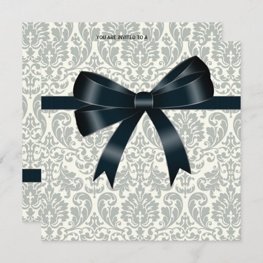 Crème Damast Zwarte Party Kaart (Voorkant / Achterkant)