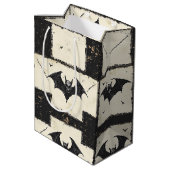 Crème Denim Grunge Patchwork met Vleermuizen (3) Medium Cadeauzakje (Achterkant Gekanteld)