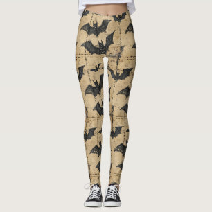 Crème denim grunge patchwork met vleermuizen leggings