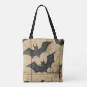Crème denim grunge patchwork met vleermuizen tote bag (Achterkant)