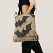 Crème denim grunge patchwork met vleermuizen tote bag (Dichtbij)