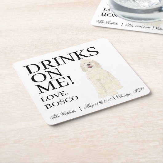 Crème Doodle Hond bruiloft Kartonnen Onderzetters (Schuin)