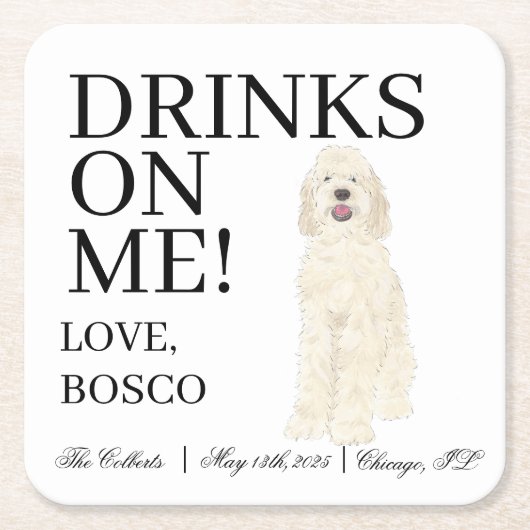 Crème Doodle Hond bruiloft Kartonnen Onderzetters (Voorkant)