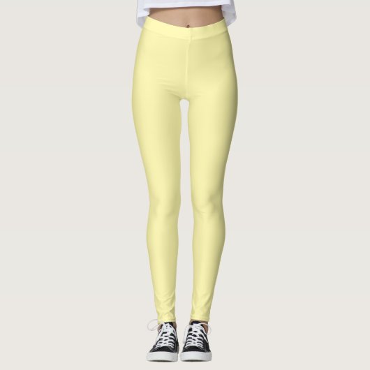 Crème effen kleur leggings (Voorkant)