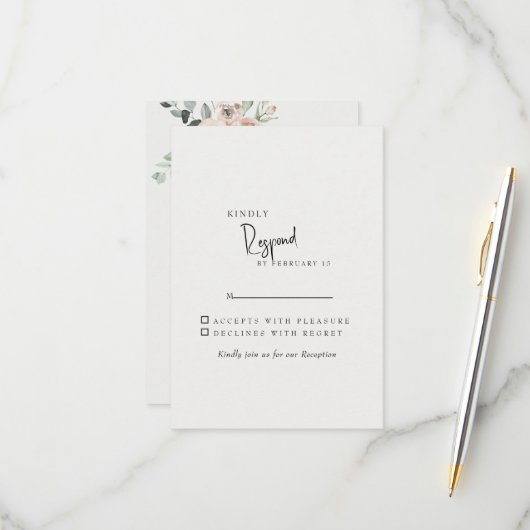 Crème Elegant Blush Bloemen Bruiloft RSVP (Voorkant / Achterkant in situ)