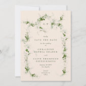Crème Elegant Eucalyptus krans Monogram Foto Save The Date (Voorkant)