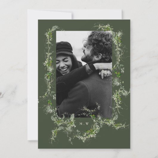 Crème Elegant Eucalyptus krans Monogram Foto Save The Date (Achterkant)