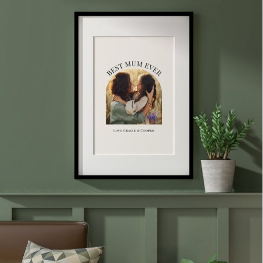 Crème elegante boog foto typografie beste mama poster