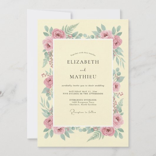 Crème Elegante Botanische Bruiloft Kaart (Voorkant)