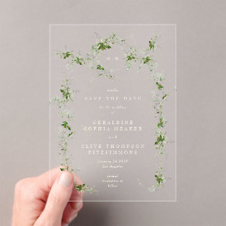 Crème Elegante Eucalyptus Krans Bewaar de datum Acryl Uitnodigingen