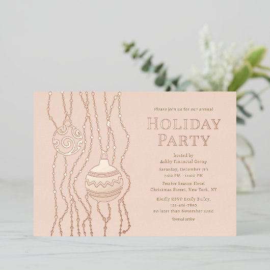 Crème Elegante Kerst Party Zakelijke vakantie Folie Uitnodiging (Staand Voorkant)