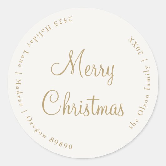 Crème Elegante Minimalistische Kerst Envelop Afdic Ronde Sticker (Voorkant)
